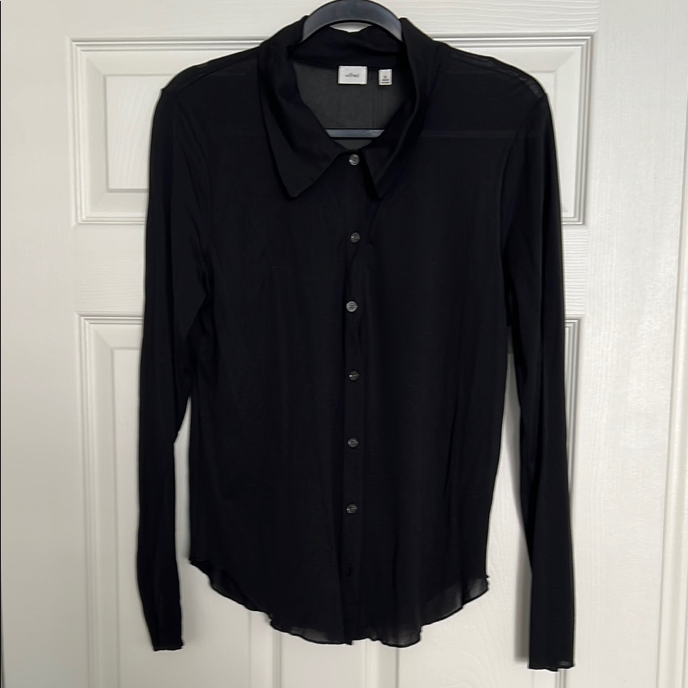 Aritzia Wilfred Sheer Black Button-Up Blouse